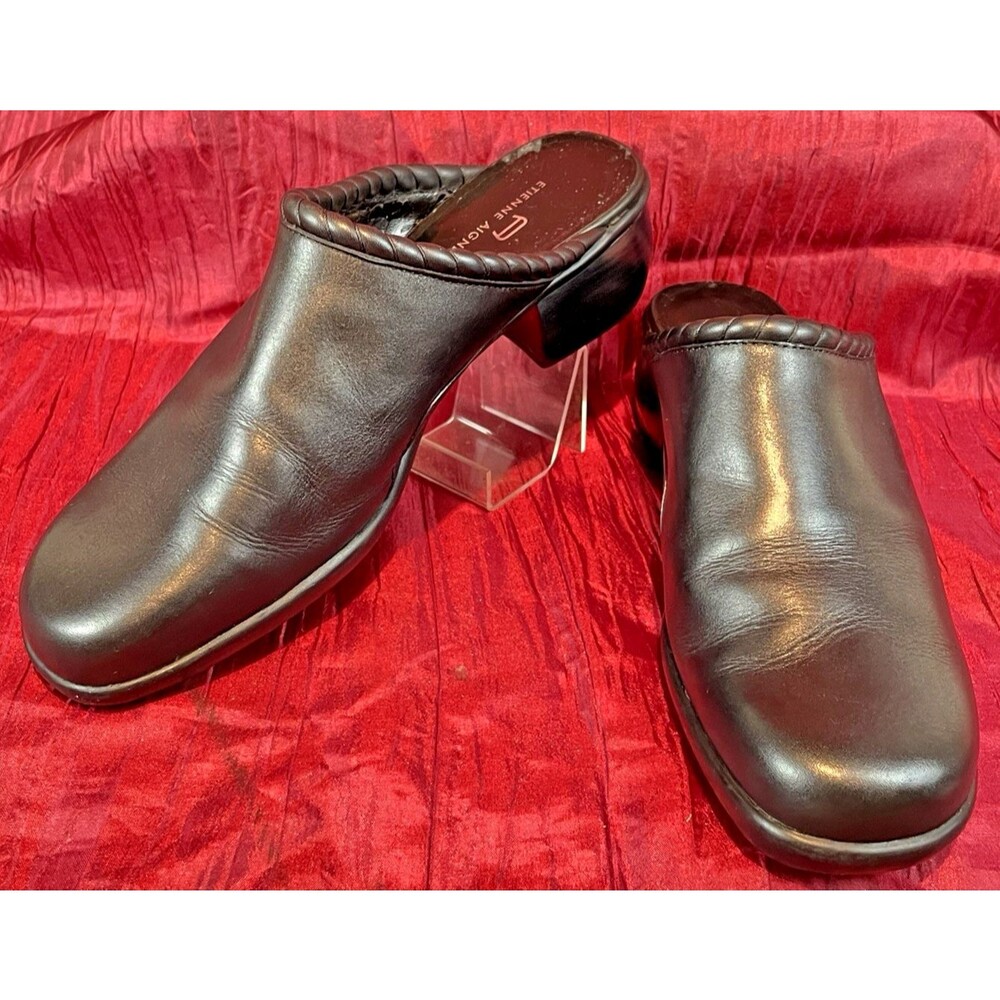 Womens Etienne Aigner "Czar"Black Leather Clogs Mules Shoes sz 9M